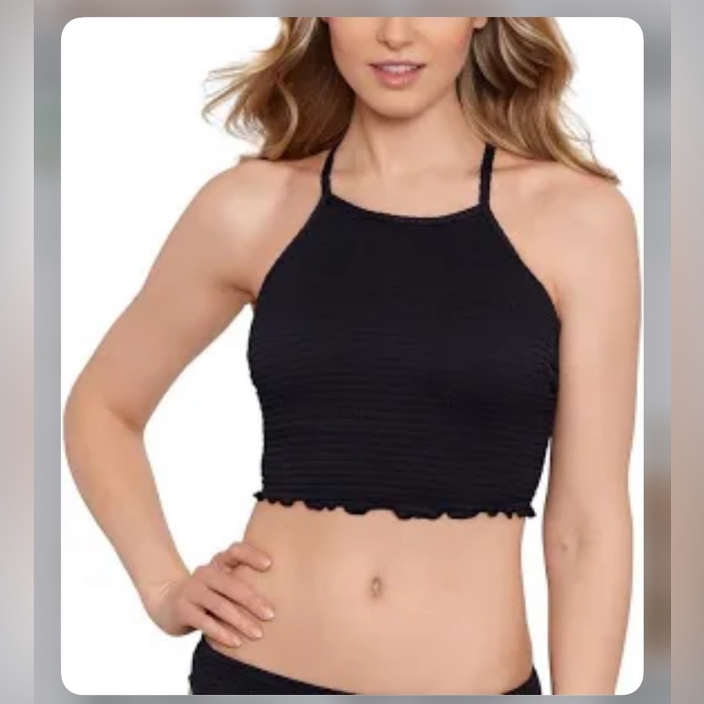 Salt + Cove Seersucker Lace up Tankini Swimsuit M Black